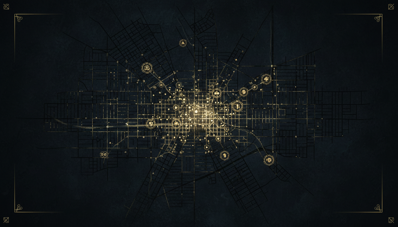 Stylized map of Manhattan centered on Midtown and 38th Street
